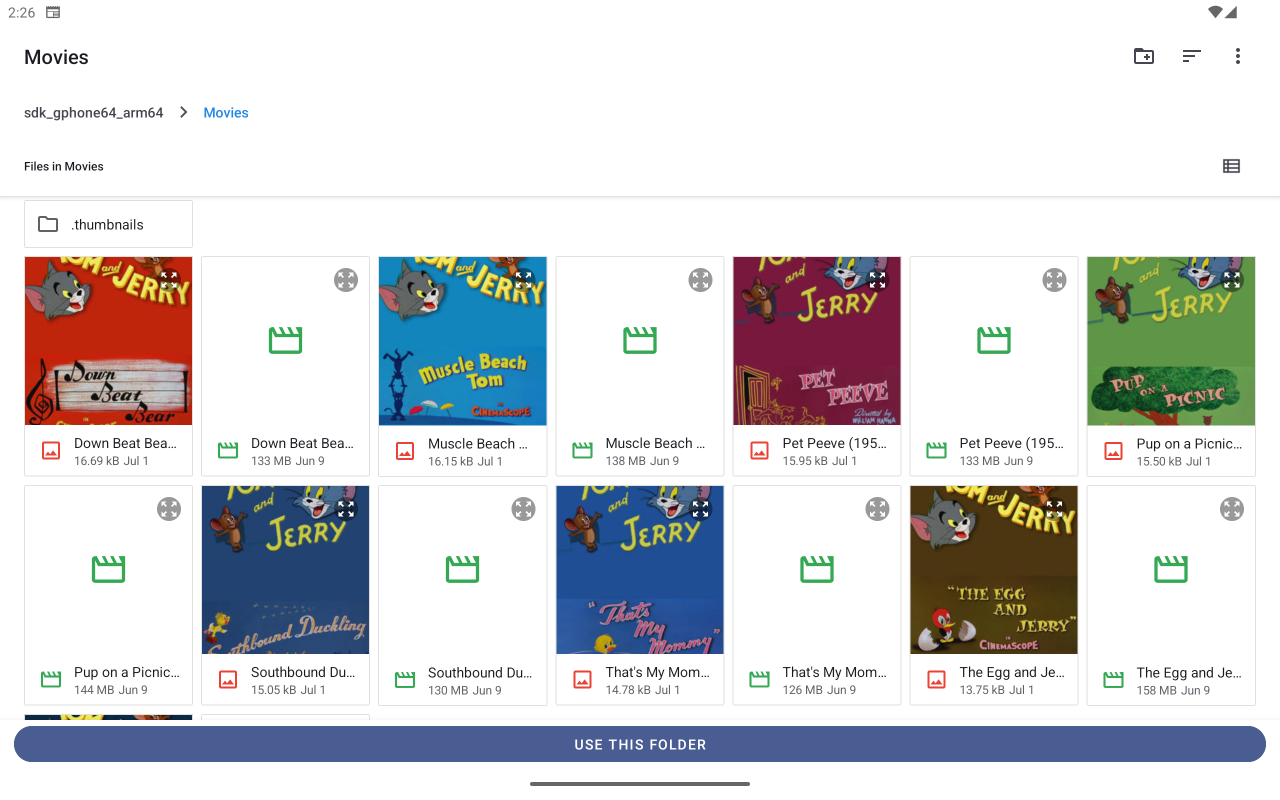 Selection of media folder on table device