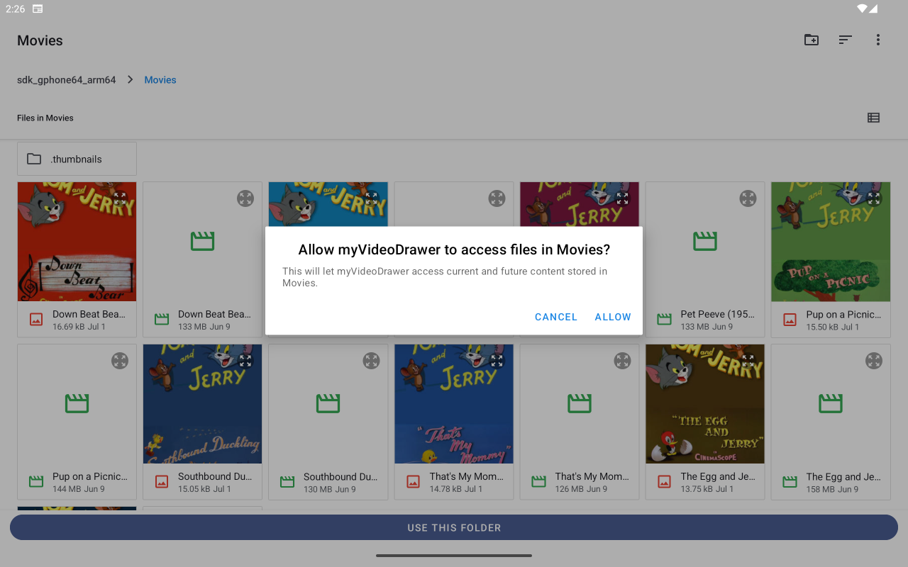 Permission request of media folder on table device